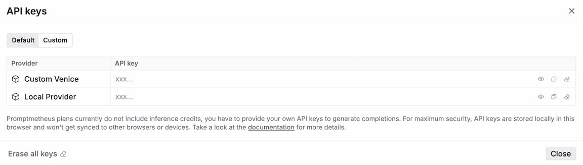 API key dialog (custom providers)