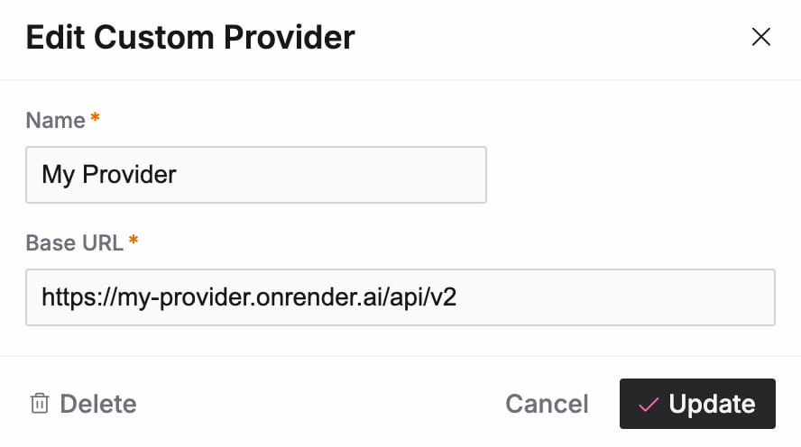 Custom provider dialog