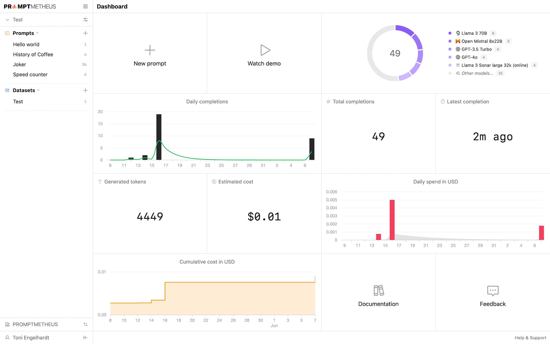 Promptmetheus Dashboard