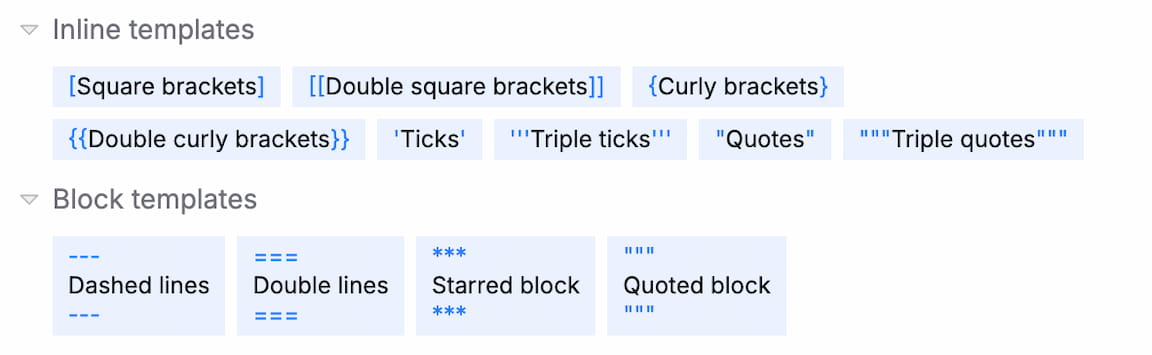 Dataset affixation templates